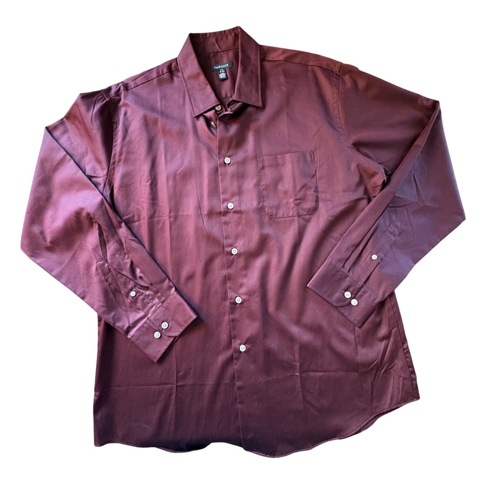 Van Heusen Mens Dress Shirt L  Burgundy Maroon Long‎ Sleeve Button Down EUC